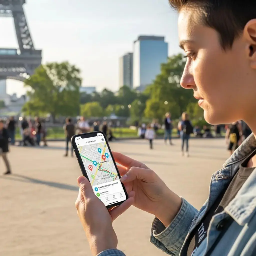 Person searching for local e-waste recycling centers on a smartphone in an urban setting